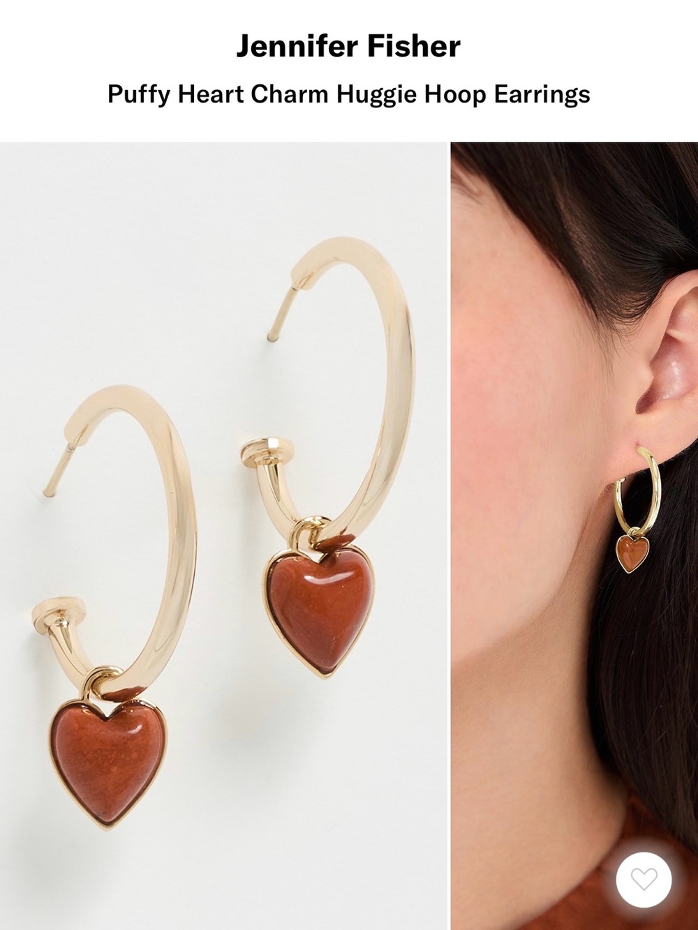 Jennifer Fisher Gold Hoops with red jasper heart Charms new and never worn
